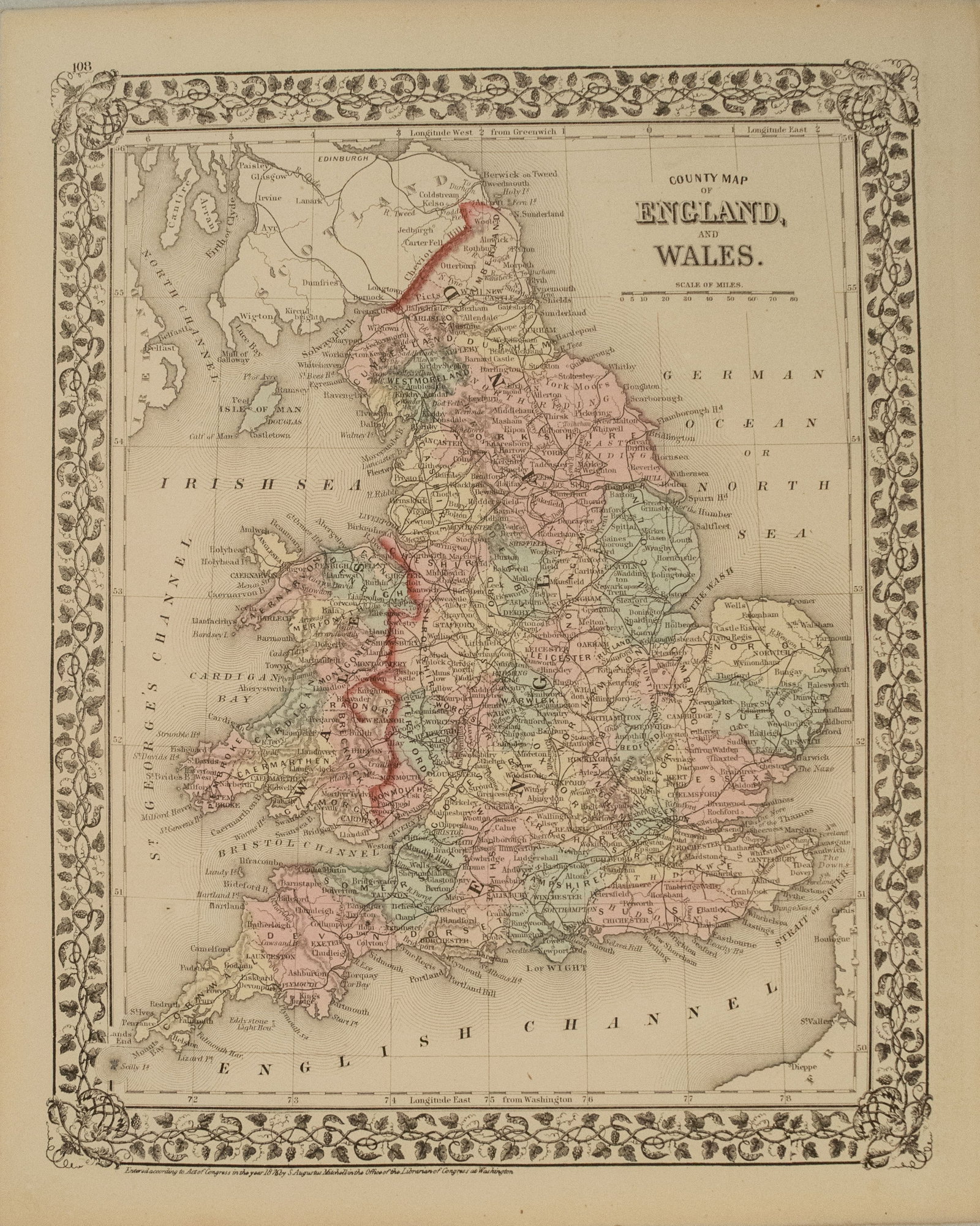 1876 Mitchell Map of England and Wales -- County Map of England and Wales (1 of 1)