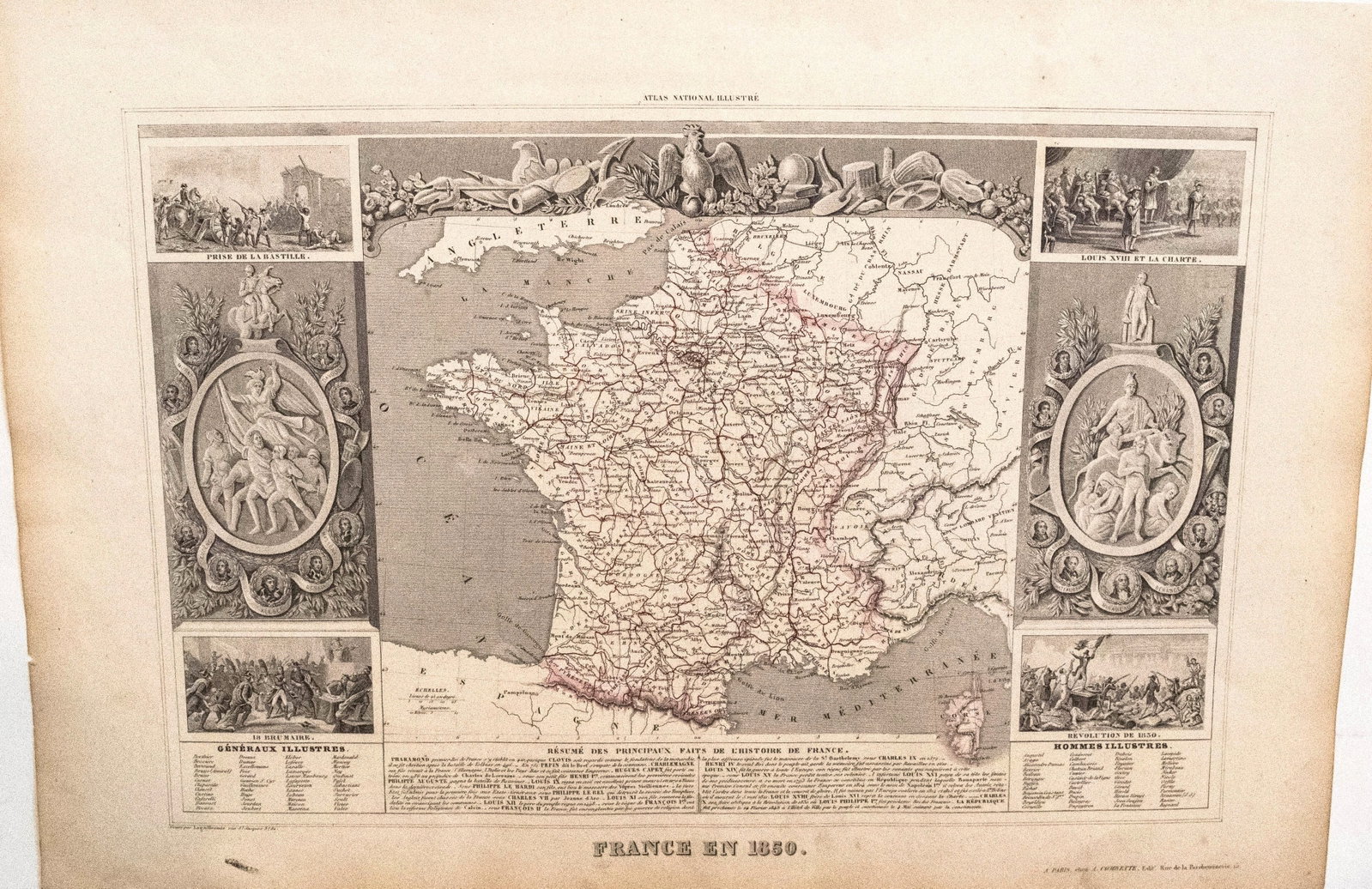 1850 Levasseur Map of France -- France en 1850 Atlas National Illustre (1 of 1)