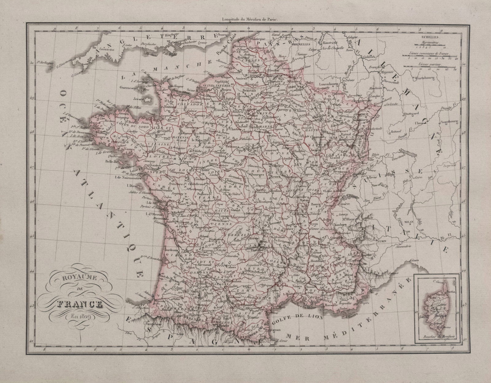 1829 Malte-Brun Map of France -- Royaume de France en 1829 (1 of 1)