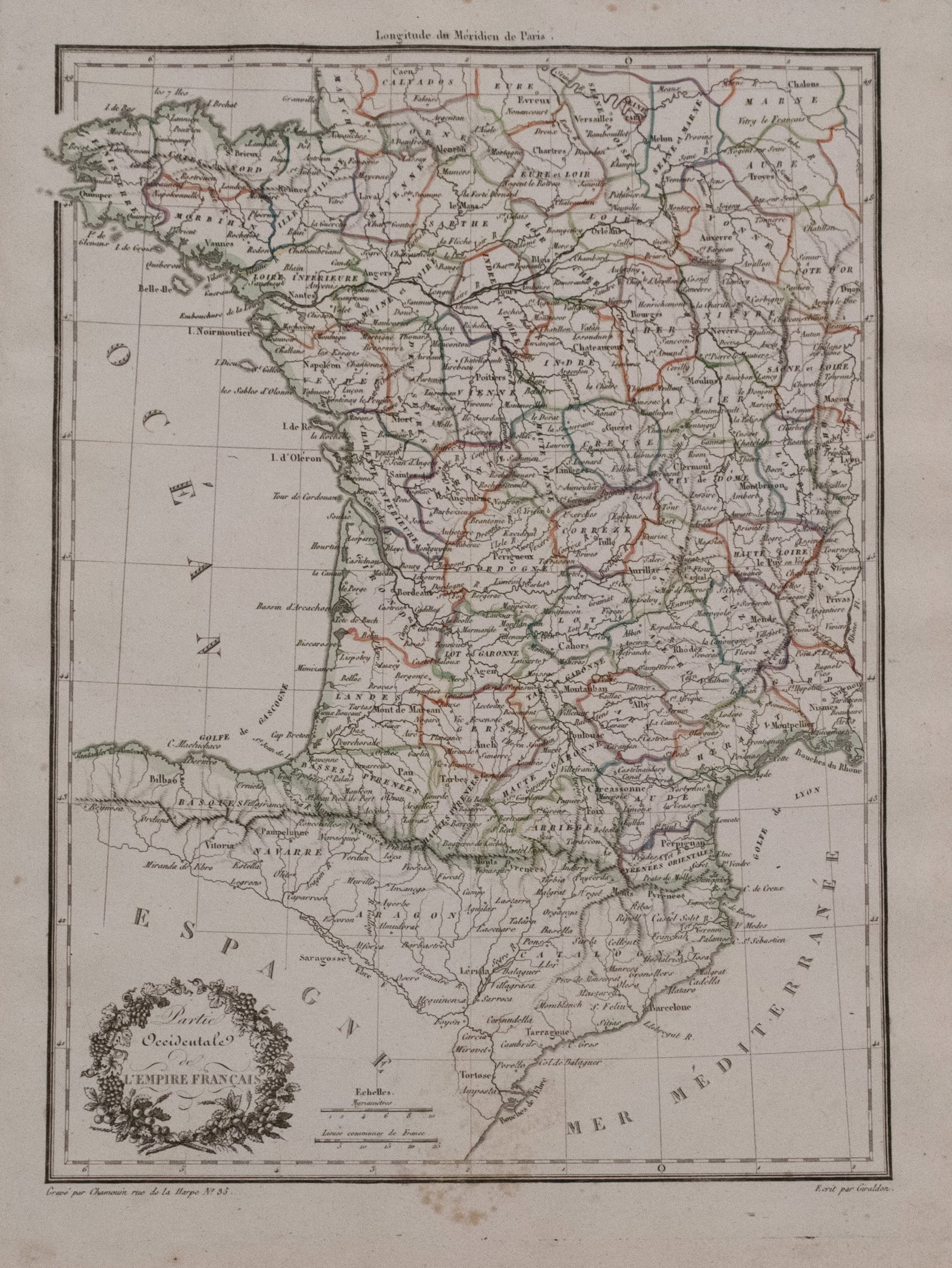 1812 Malte-Brun Map of Southern France -- Partie Occidentale de l'Empire Francais (1 of 1)