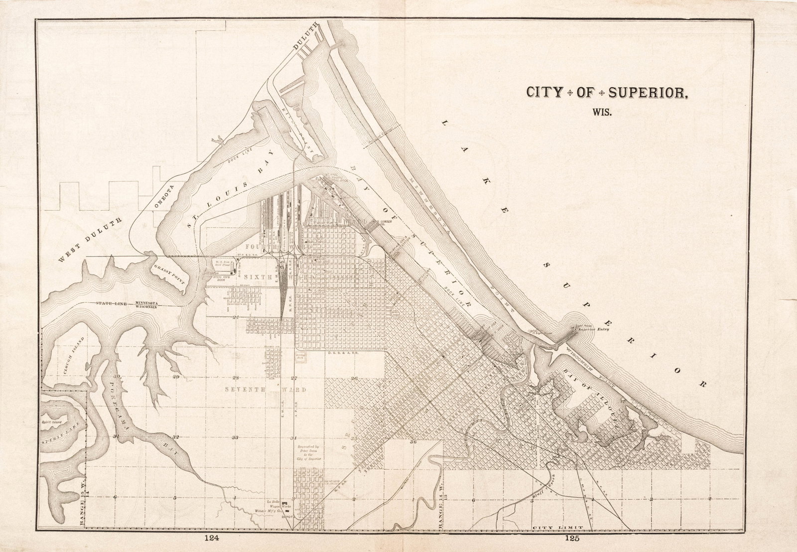 1898 c. Cram Map of Superior WI, verso Omaha and Sioux City -- City of Superior, Wis.; Verso: Omaha; - 2