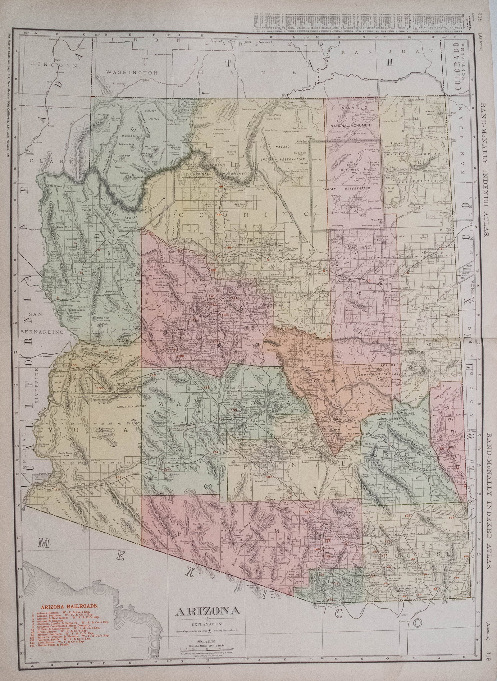 1911 Rand McNally Map of Utah and Arizona -- Rand McNally Indexed Atlas (Utah) verso (Arizona) - 2
