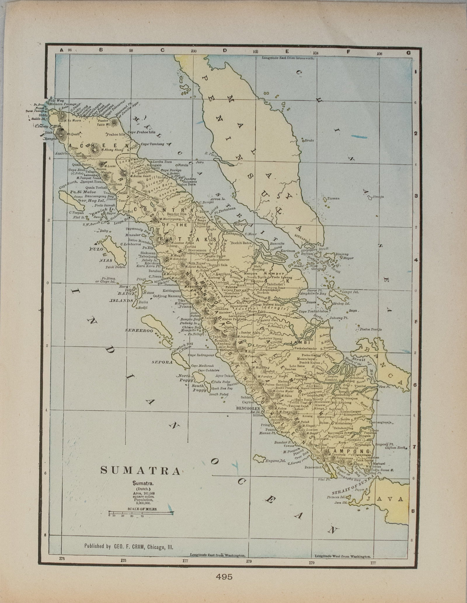 1901 Cram Map of Sumatra -- Sumatra: Title:1901 Cram Map of Sumatra -- Sumatra,li>Cartographer:G Cram Year/Place:1901 Chicago Map Dimension (in.):13.4 x 10 in. Description:This is a nice map of this island which was then part of the Dutc