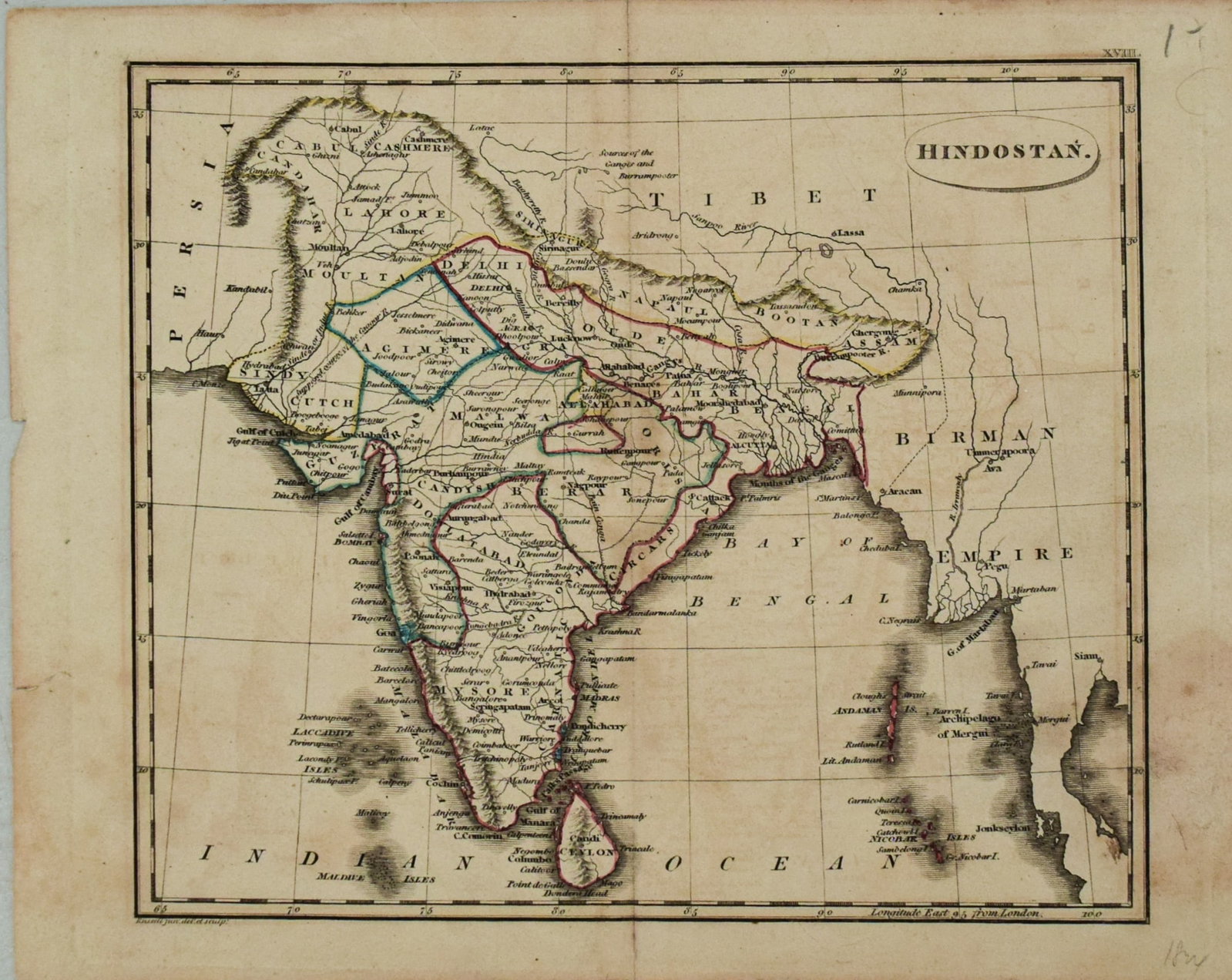 1840s Map of India - Hindostan: Title:1840s Map of India - Hindostan,li>Cartographer:Anonymous Year/Place:1840s c. Map Dimension (in.):7.4 X 8.7 in. Description:This is a nice smaller map of India, parts of Pakistan and Sri Lanka. P