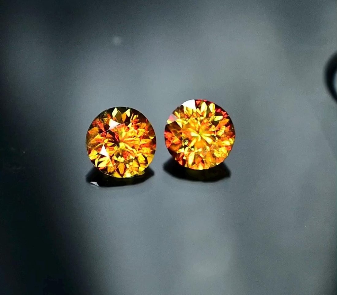 Sphene Gemstone Pair: 2.95 Carat Round Cut Titanite for Earrings - 2