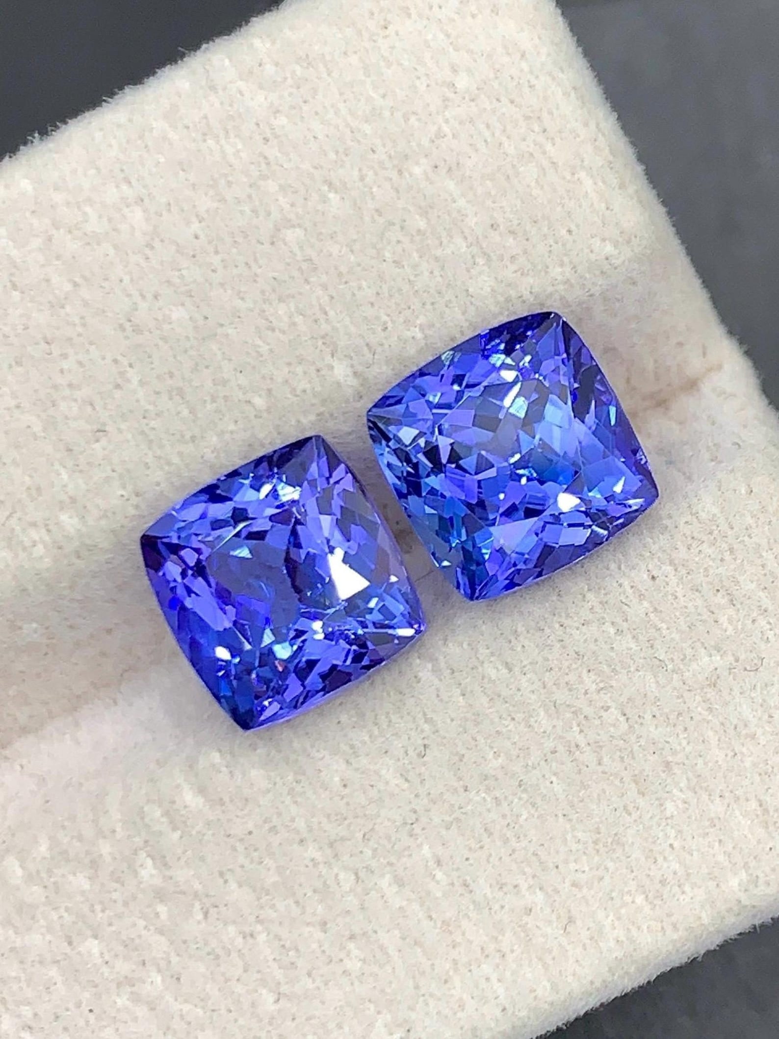 Natural Tanzanite Gemstones Pair, AAA Grade Tanzanite Loose Stones - 4