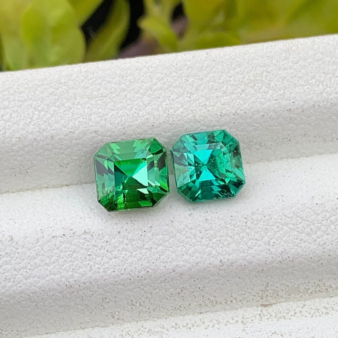 Blue-Green Tourmaline Gemstones: 2.75 Carat Square Cut Pair - 2