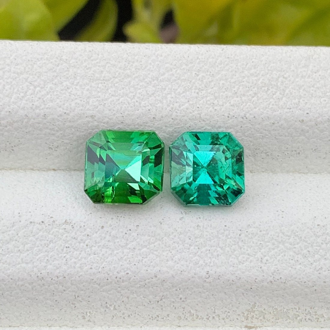 Blue-Green Tourmaline Gemstones: 2.75 Carat Square Cut Pair - 3