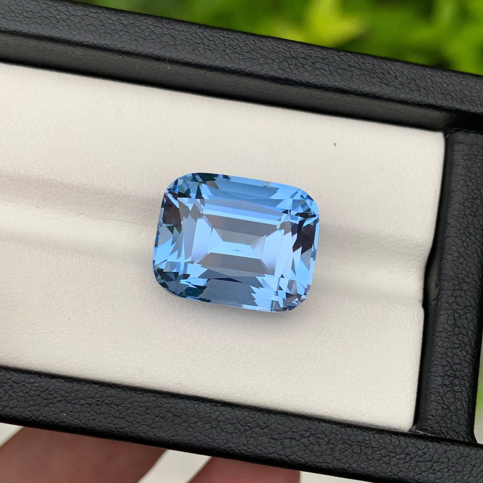 Santa Maria Aquamarine Gemstone: 17.72 CT Cushion Cut Beryl: Aquamarine Details: * Weight : 17.72 carat * Dimension : 16.92*13.65*11.29 mm * Shape : Cushion Cut * Color : Deep Santa Maria Blue * Origin : Brazil * Treatment : Irradiated * Luster: Vitreous * Mine