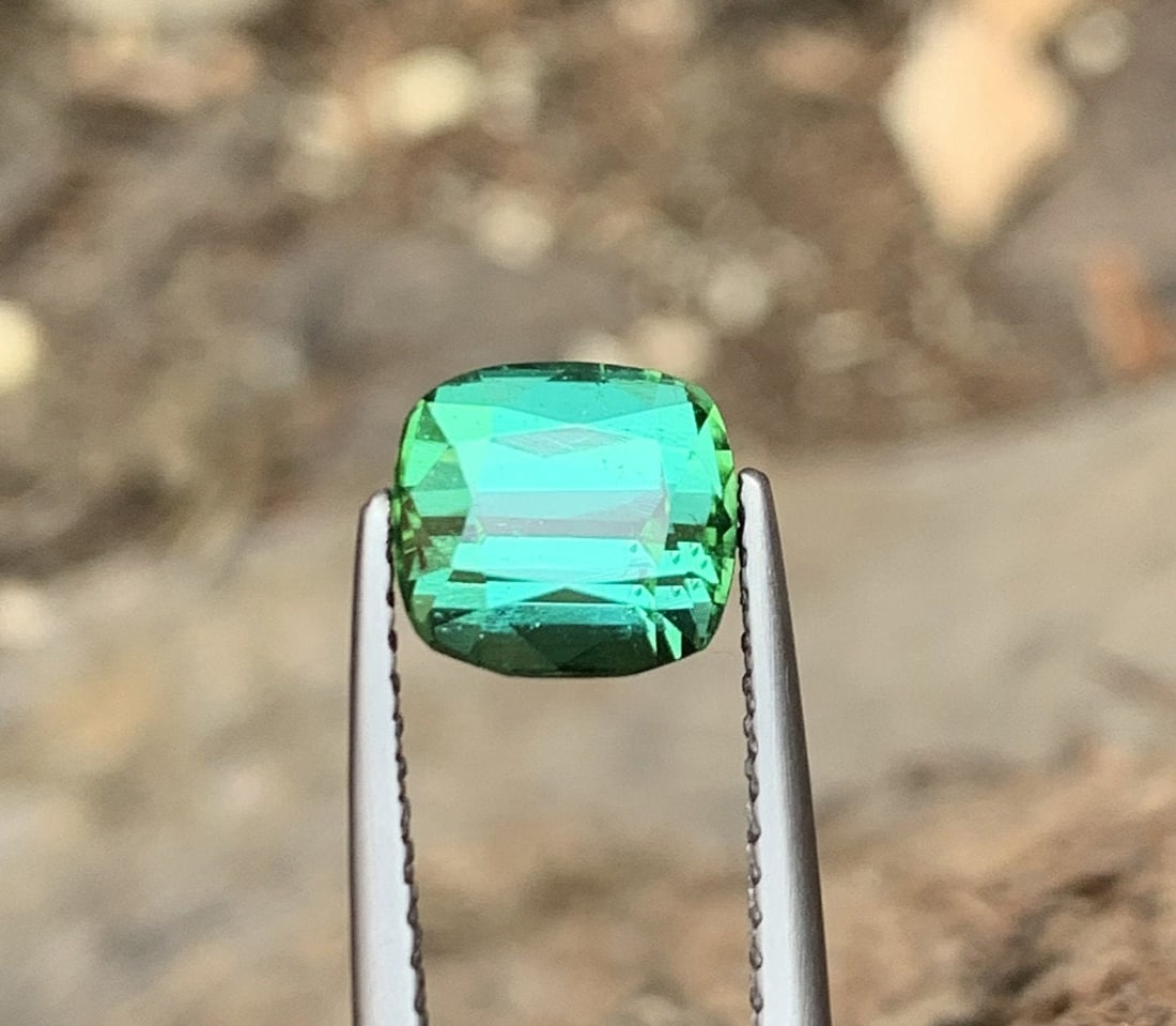 2 CT Natural Blue Green Tourmaline Gemstone: Step Cushion Cut - 2