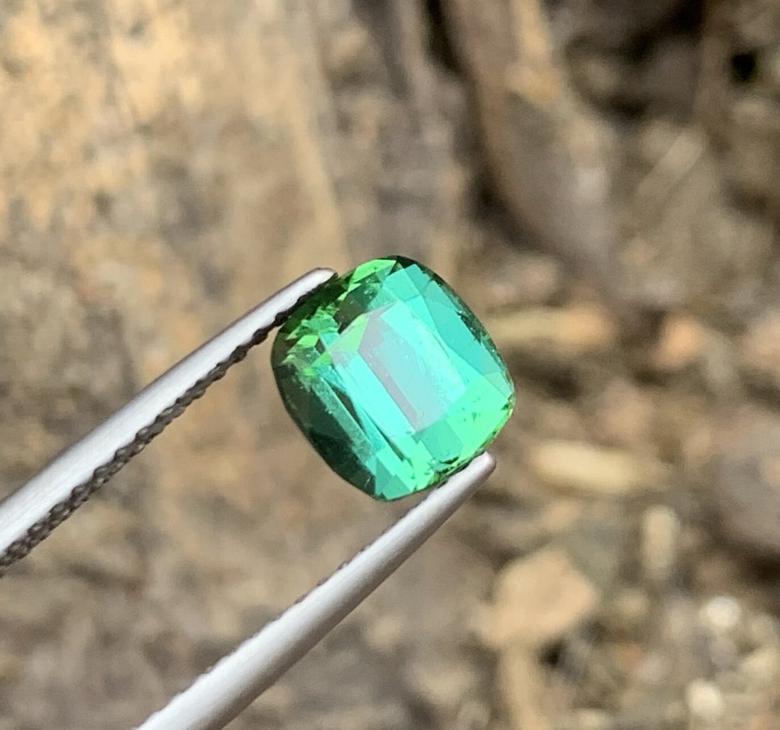 2 CT Natural Blue Green Tourmaline Gemstone: Step Cushion Cut - 4