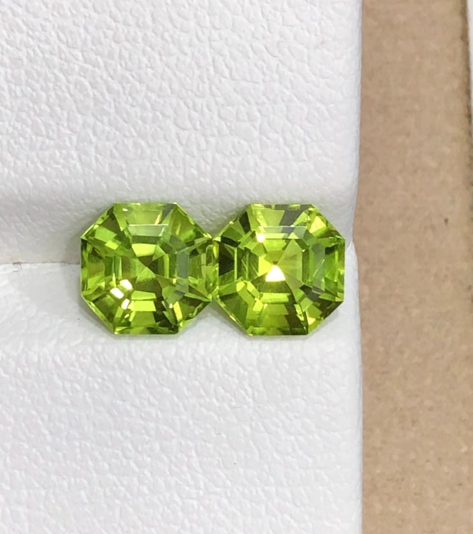 Earrings Size Natural Peridot Pair Asscher Cut Gemstones From Sapat Valley - 2.970 Carat - 2