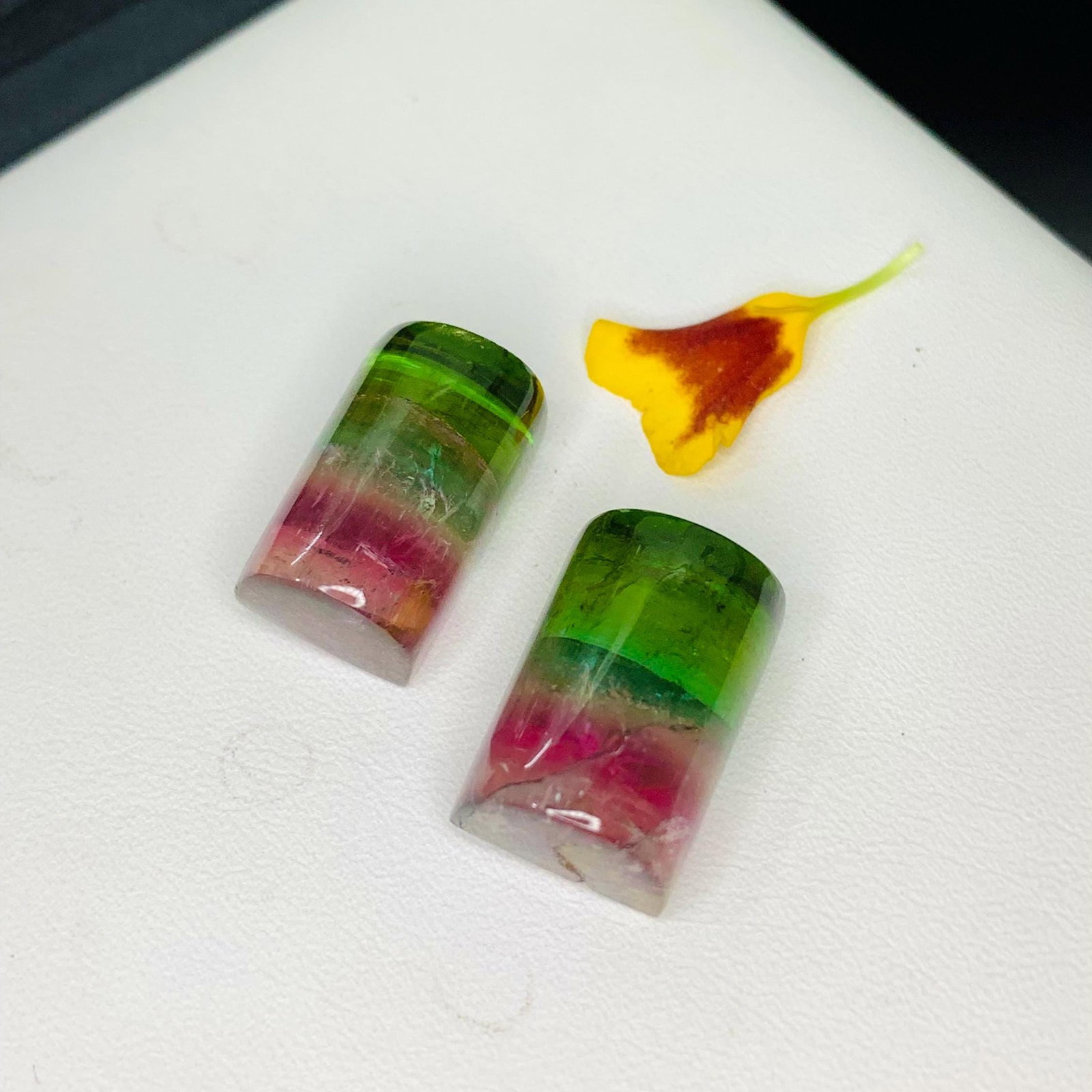 Afghan Tourmaline Cabochons Pair: Tri-Color Gemstone, 58 Carat - 7