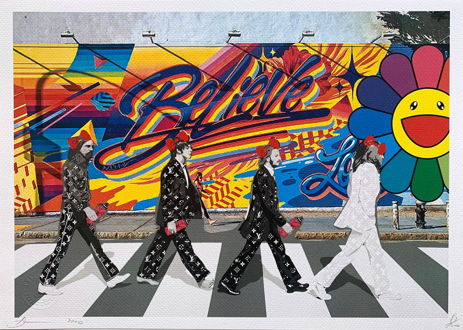 Death NYC Beatles Murakami: Title:Death NYC Beatles Murakami Date/Period:21st Century Materials:Giclee on Fine art 300 gsm paper Size:17 3/4 x 12 1/2 inches Description:Artist: Death NYC, limited edition giclee on paper, out of