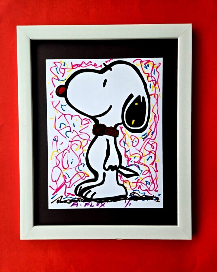 SNOOPY POP EXPRESSION by AIDAN FLUX UNIQUE MIXED MEDIA Hand-Signed 1/1 + COA: Exclusive Limited Edition - Only 1 Available! Own a one-of-a-kind collectible artwork featuring Snoopy in a vibrant pop art style, created by renowned artist A. Flux. This hand-signed, numbered 1/1