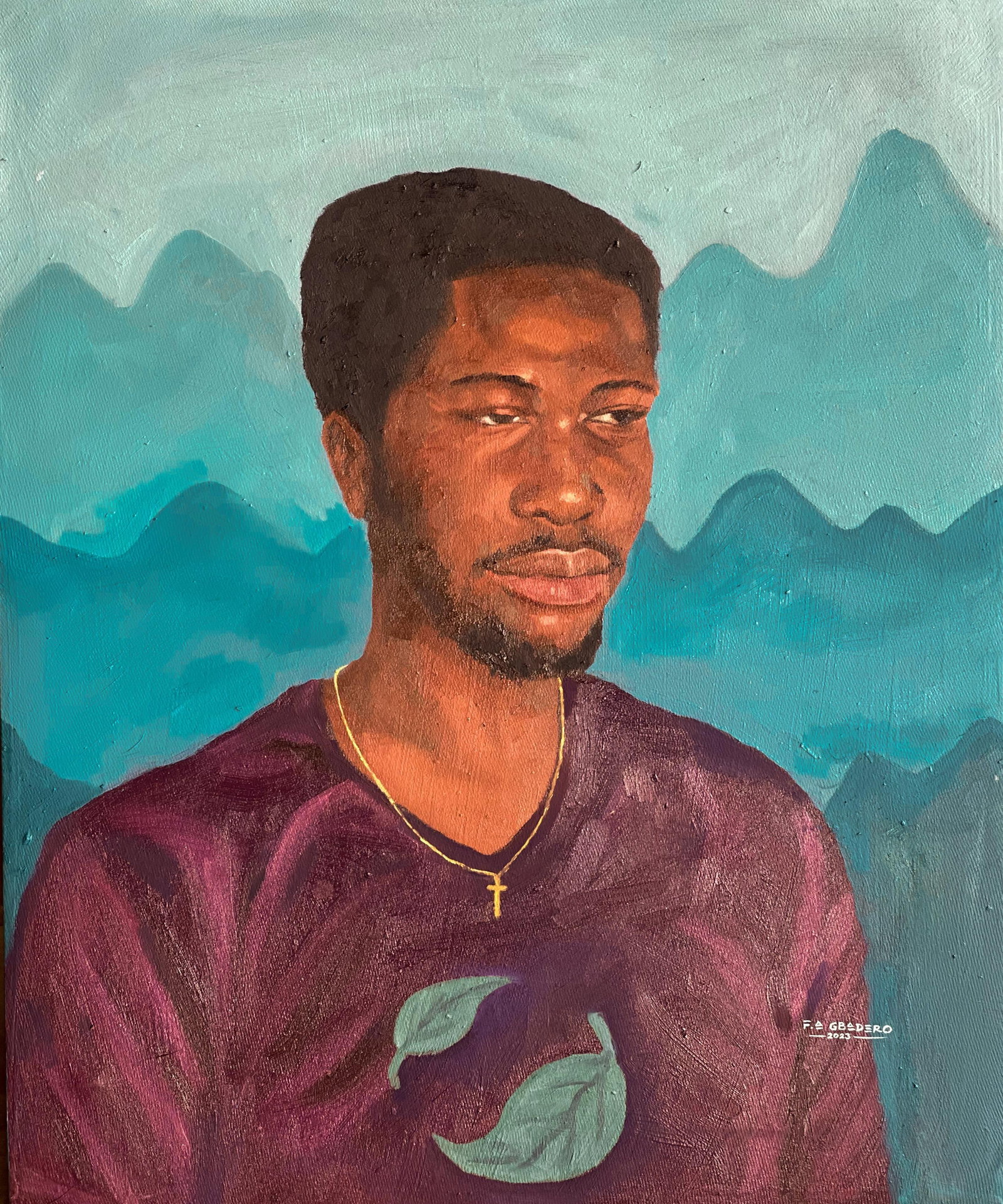 Faith Gbadero, African Boy III, 2023: Creator: Faith Gbadero (1997, Nigerian) Creation Year: 2023 Dimensions: Height: 24 in (60.96 cm)Width: 20 in (50.8 cm)Depth: 1 in (2.54 cm) Medium: Canvas,Oil,Acrylic Movement & Style: Expressionist