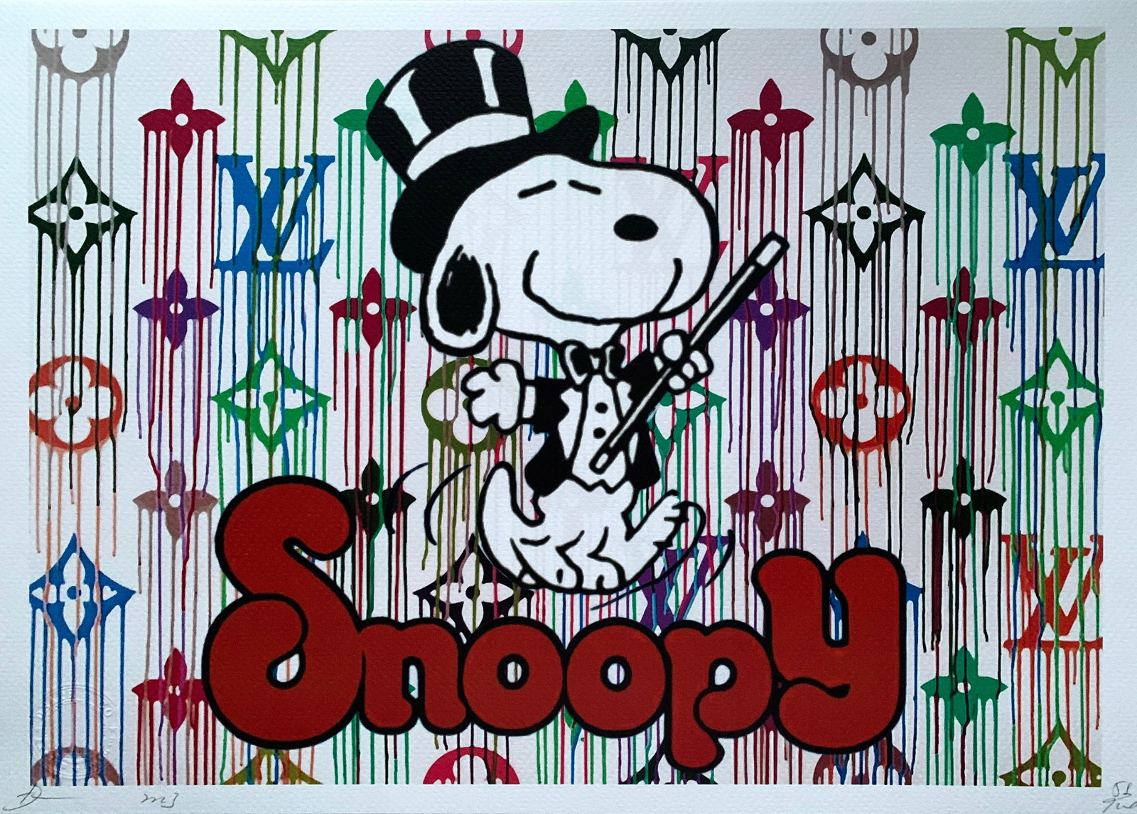 DEATH NYC Louis Vuitton Snoopy: Title:DEATH NYC Louis Vuitton Snoopy Date/Period:21st Century Materials:Giclee on Fine art 300 gsm paper Size:17 3/4 x 12 1/2 inches Description:Artist: Death NYC, limited edition giclee on paper, out