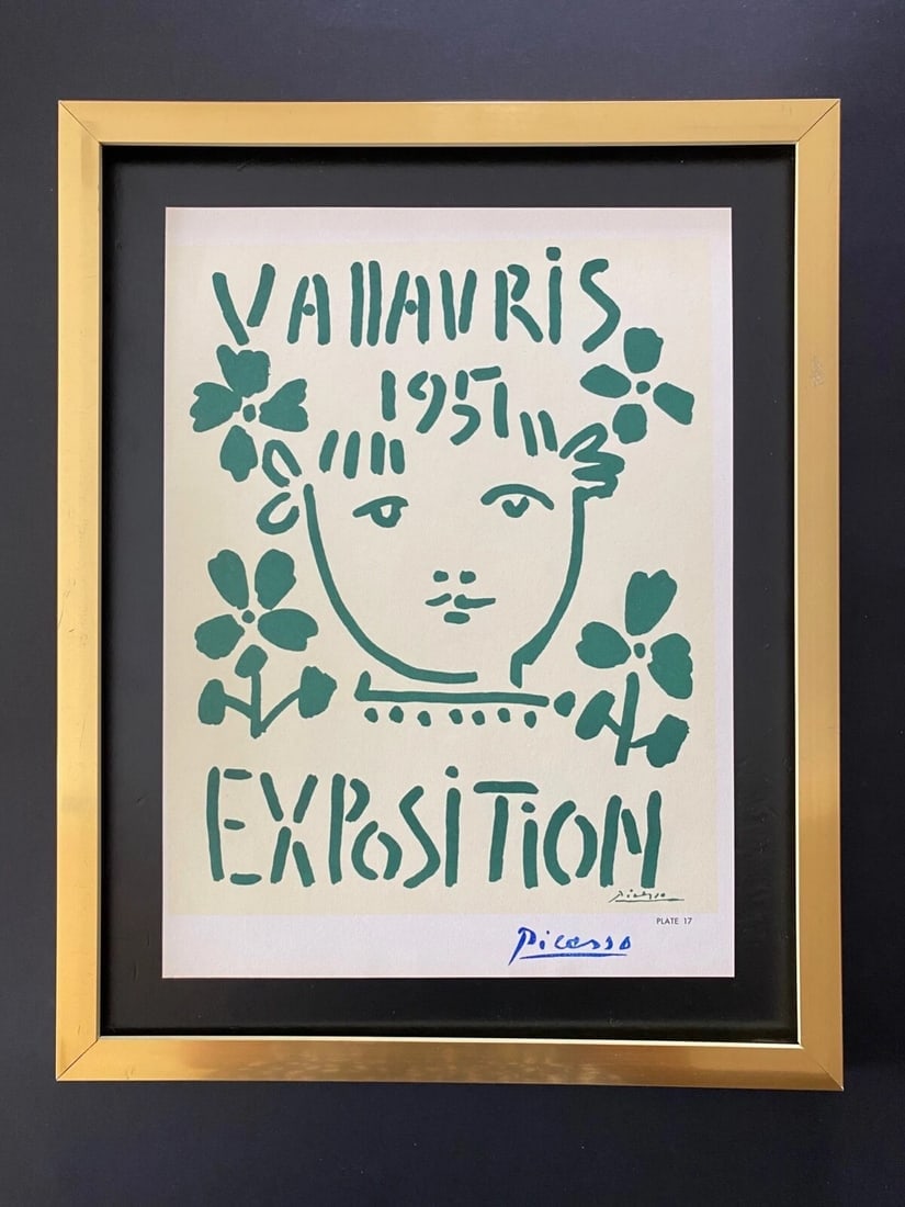 PABLO PICASSO | Vintage 1964 Signed Offset Lithograph | Ltd. Ed | Framed: Up for Auction this Beautiful and Scarce Vintage 1964 Offset Lithograph PABLO PICASSO "Vallauris Exposition" Facsimile Signed in Blue Ink Art Print is about 12 X 9 in. This piece is mounted on a 11 x