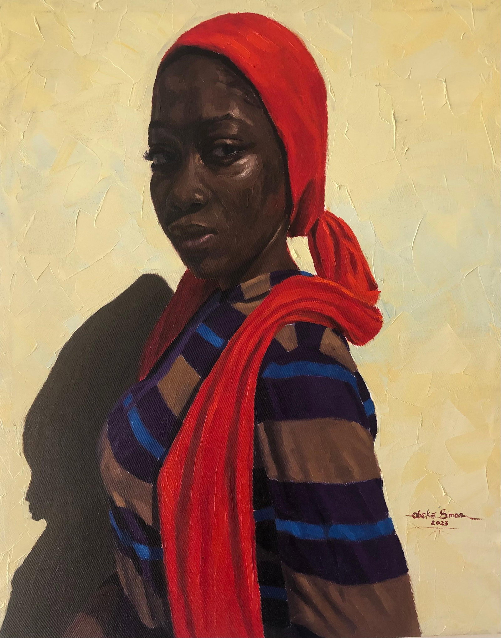 Simon Obeka, Face Your Fears 2, 2023: Creator: Simon Obeka (1996, Nigerian) Creation Year: 2023 Dimensions: Height: 30 in (76.2 cm)Width: 24 in (60.96 cm)Depth: 1 in (2.54 cm) Medium: Canvas,Oil Movement & Style: Expressionist Period: