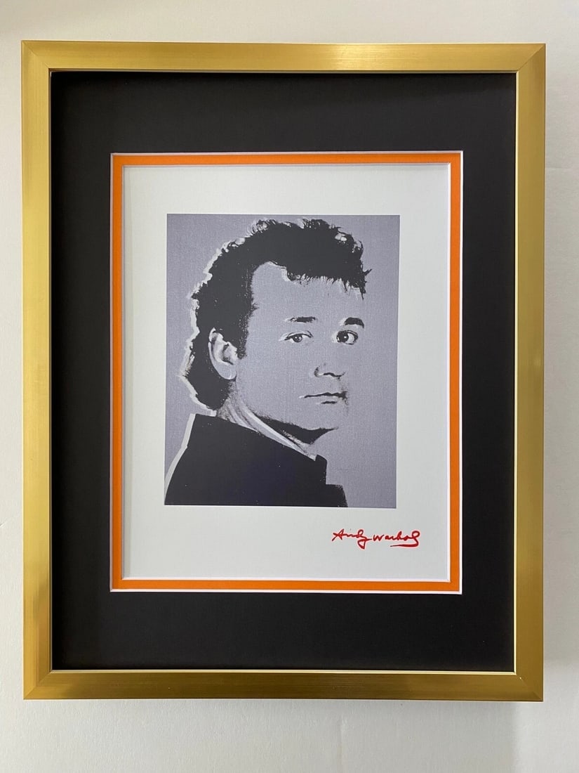 ANDY WARHOL + RARE 1984 SIGNED + BILL MURRAY + PRINT NOW FRAMED: This is a Stunning and Scarce 1984 Print after Andy Warhol FACSIMILE SIGNATURE IN RED INK " BILL MURRAY " from - His Pop Art Collection- Professionally Matted to be Framed at Home on your Favorite 11