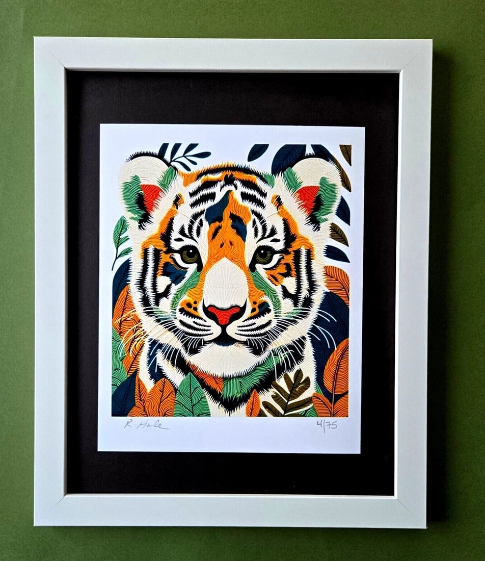Rabbit Hole " Papa Tiger " Hand Signed Ltd Ed Pop Art Original Print: Up for auction is a rare and highly sought-after limited edition print of " PAPA TIGER" by the enigmatic Pop Art Creator, Rabbit Hole This captivating artwork is part of an exclusive series of only