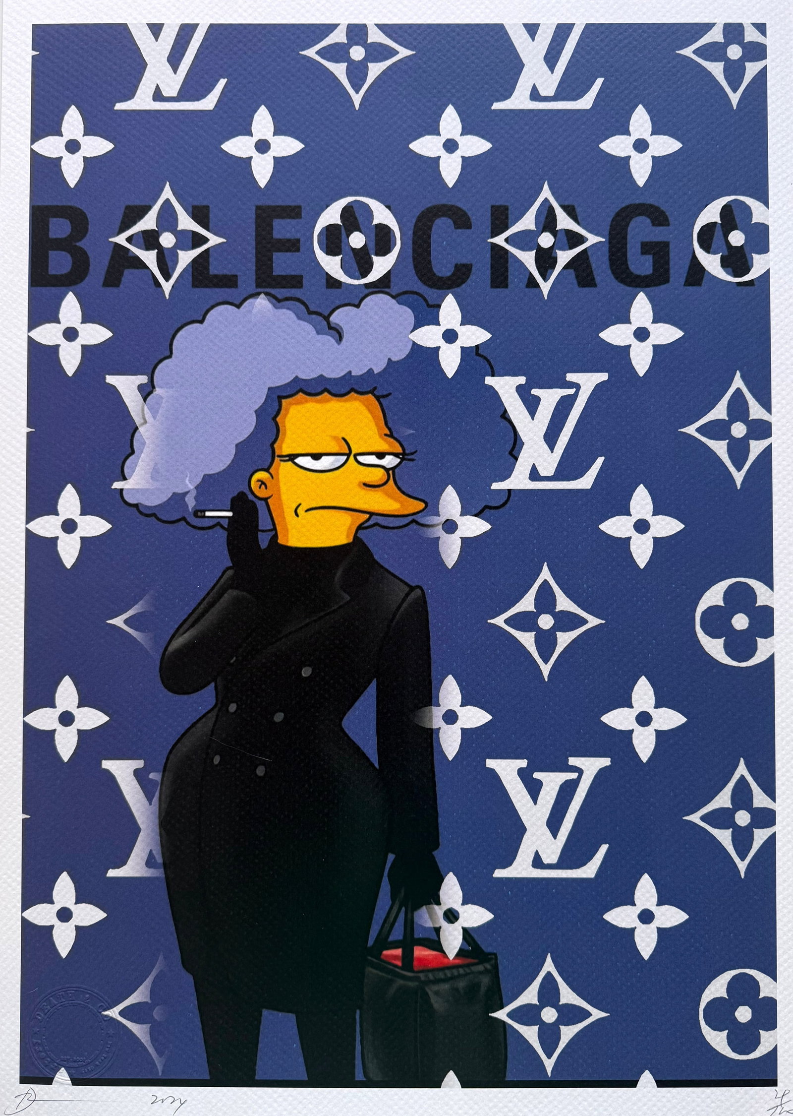 Death NYC Balenciaga Louis Vuitton: Title:Death NYC Balenciaga Louis Vuitton Date/Period:21st Century Materials:Giclee on Fine art 300 gsm paper Size:17 3/4 x 12 1/2 inches Description:Artist: Death NYC, limited edition giclee on paper,