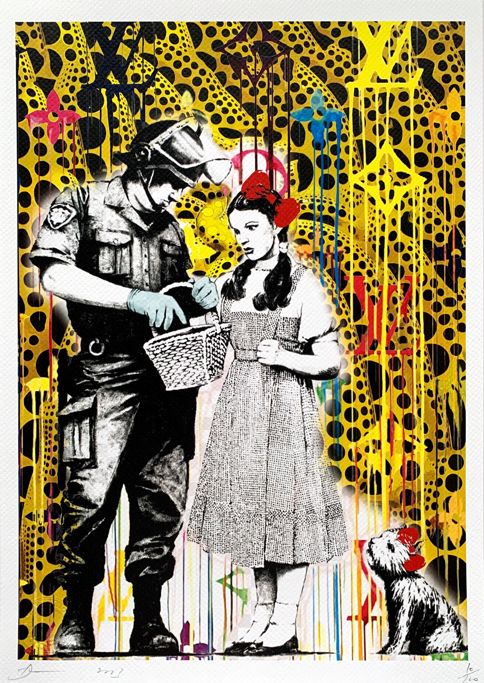 Death NYC Banksy Dorothy Kusama: Title:Death NYC Banksy Dorothy Kusama Date/Period:21st Century Materials:Giclee on Fine art 300 gsm paper Size:17 3/4 x 12 1/2 inches Description:Artist: Death NYC, limited edition giclee on paper, ou