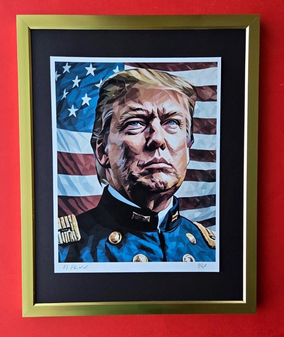 AIDAN FLUX | Hand Signed Authentic Print Framed PRESIDENT DONALD TRUMP COA: This is a one-of-a-kind Hand Signed Authentic Giclee by AIDAN FLUX. From his Series "American Icons" The artist has created a stunning piece of art that features a powerful message about women's