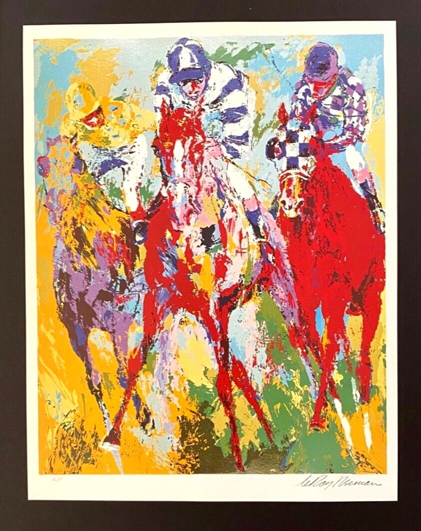 LEROY NEIMAN + HORSE RACING VINTAGE 1990'S SIGNED PRINT FRAMED - 2