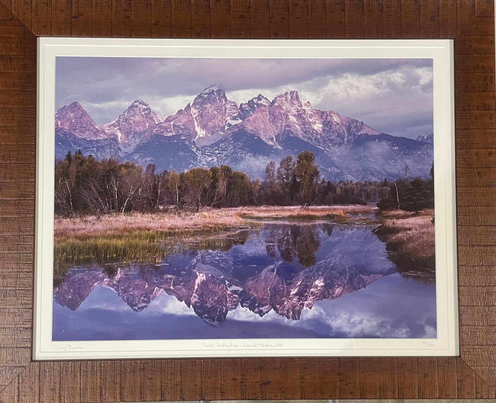 Pastel Reflections (photograph of the Grand Tetons in Wyoming) 19/350: Artist:Doug Remien Title:Pastel Reflections (photograph of the Grand Tetons in Wyoming) 19/350 Description:Doug Remien, known for his fashion photography, has produced few landscape paintings that