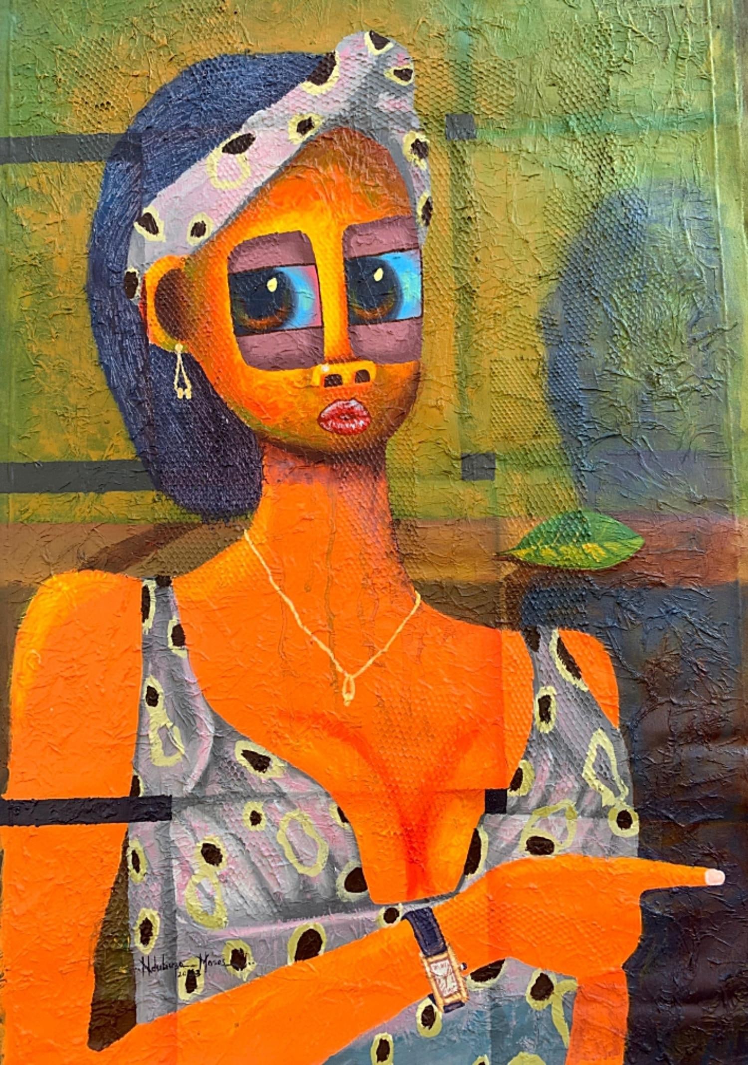 Moses Ndubuzo, Nkechi, 2023: Creator: Moses Ndubuzo (1996, Nigerian) Creation Year: 2023 Dimensions: Height: 38.5 in (97.79 cm)Width: 23.5 in (59.69 cm)Depth: 1 in (2.54 cm) Medium: Canvas,Acrylic Movement & Style: