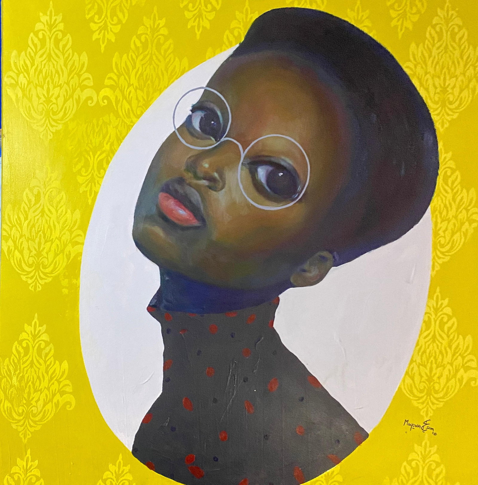 Mayowa Esan, Glow 2, 2023: Creator: Mayowa Esan (1988, Nigerian) Creation Year: 2023 Dimensions: Height: 43.3 in (109.99 cm)Width: 39.4 in (100.08 cm)Depth: 1 in (2.54 cm) Medium: Canvas,Oil,Acrylic Movement & Style: