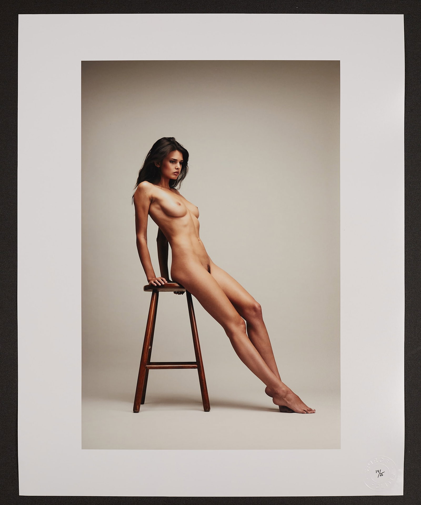 Spiros Politis: Zoi_Leaning: Artist: Spiros Politis Title:Zoi_Leaning Date/Period:2012 Size:20" x16" Description:"Zoi - Leaning on stool" (2012)Nude portrait of renowned Greek Scottish playboy model Zoi Gorman shot in my studio