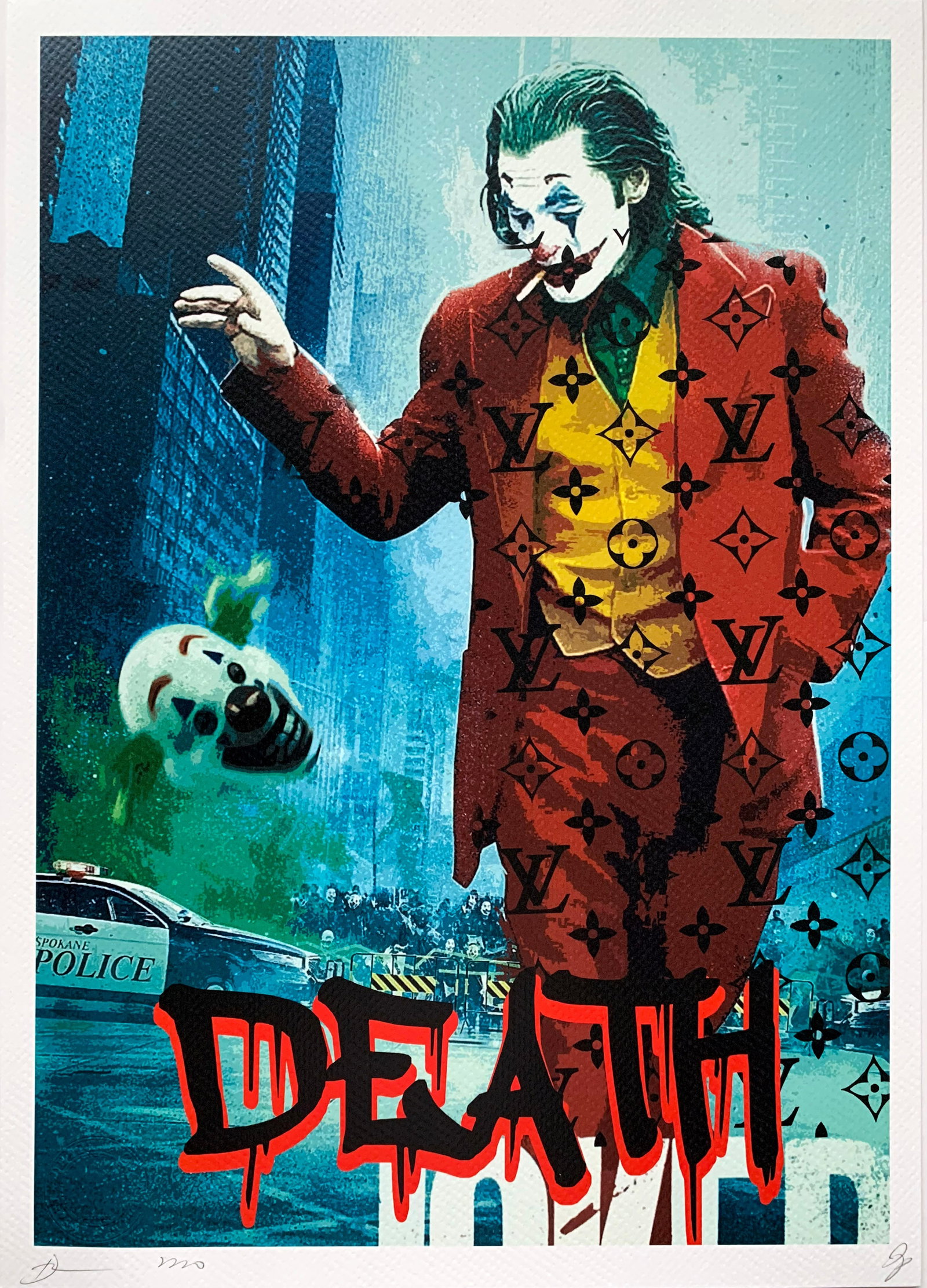 Death NYC Joker Louis Vuitton: Title:Death NYC Joker Louis Vuitton Date/Period:21st Century Materials:Giclee on Fine art 300 gsm paper Size:17 3/4 x 12 1/2 inches Description:Artist: Death NYC, limited edition giclee on paper, out 