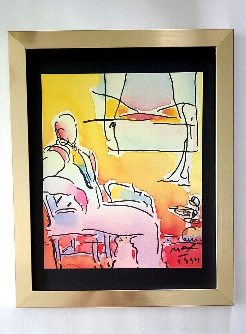 PETER MAX + AWESOME + 1990'S SIGNED PRINT + NEW GOLDEN FRAME: We have for Sale this Print After PETER MAX AWESOME VINTAGE PRINT ON GLOSSY PAPER SIGNED ON THE PLATE FULL OF COLOR PRINT SIZE OF THE PRINT IS ABOUT : 10 X 8 in FRAME COVERS AN AREA OF 15 X 12 in MOUN