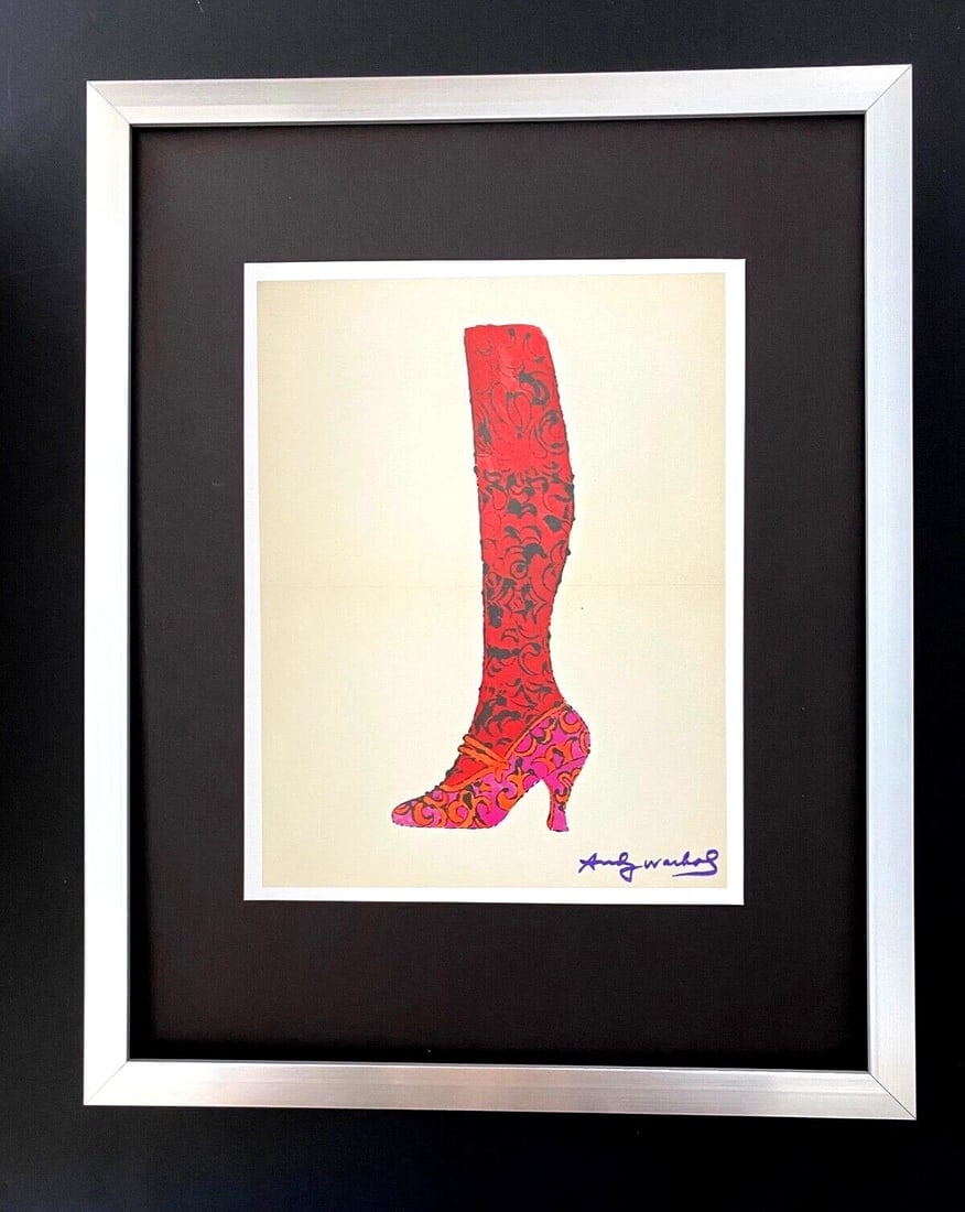 ANDY WARHOL + SIGNED 1980's THE BOOT PRINT MOUNTED & FRAMED: This is a Stunning and Scarce 1980's Print after Andy Warhol " THE BOOT " from - His Pop Art Collection- Facsimile Signed in Ink Mounted on a Brand New Frame covering an area of 15x12in. Printed in Pa