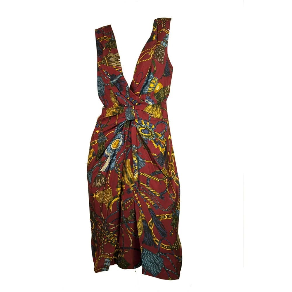 Moschino Love Multicolor Knee Length Sleeveless Draped Viscose Dress Sz 42 - 6