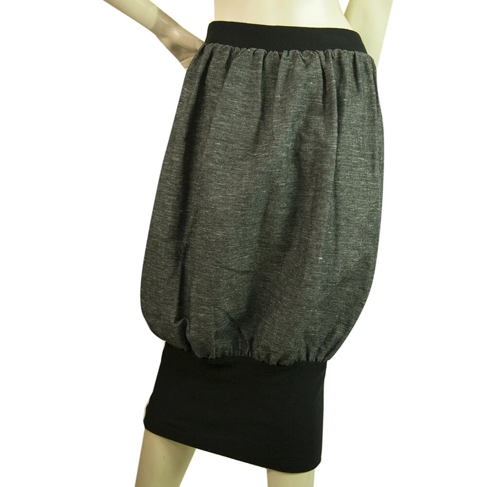Ioanna Kourbela Gray Balloon Below Knee Length Skirt w. Black Trim - 2