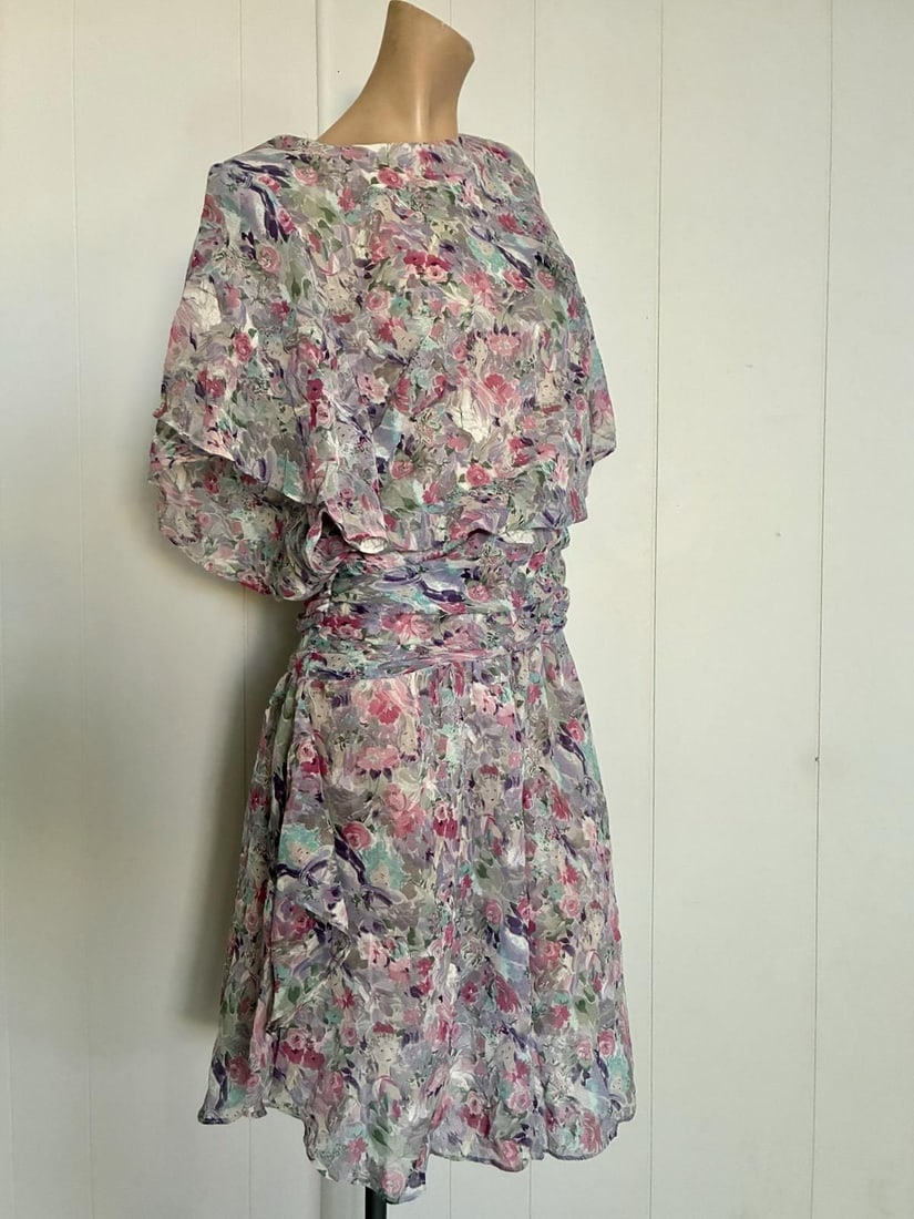 Vintage 1980s Drop Waist 20s Style Chiffon Dress Sz S M - 2