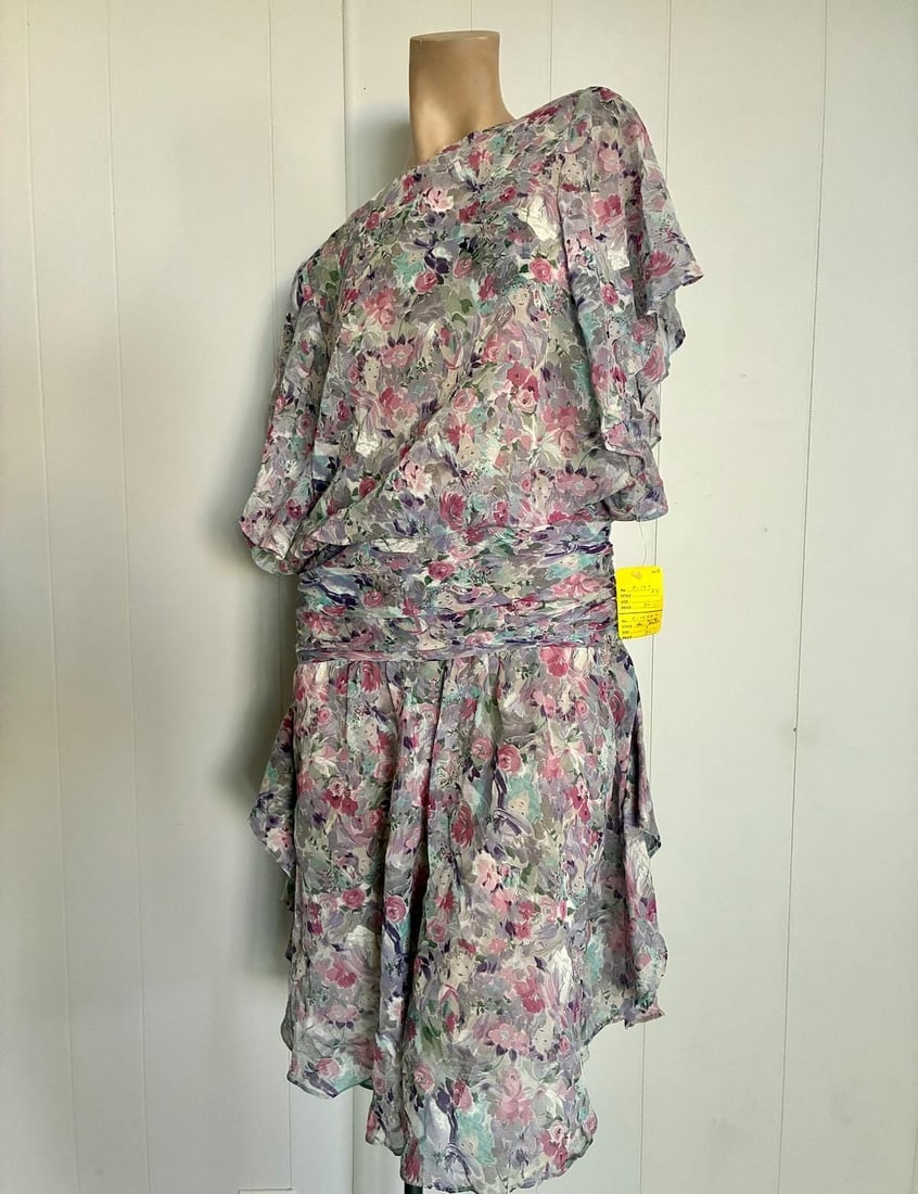 Vintage 1980s Drop Waist 20s Style Chiffon Dress Sz S M - 3