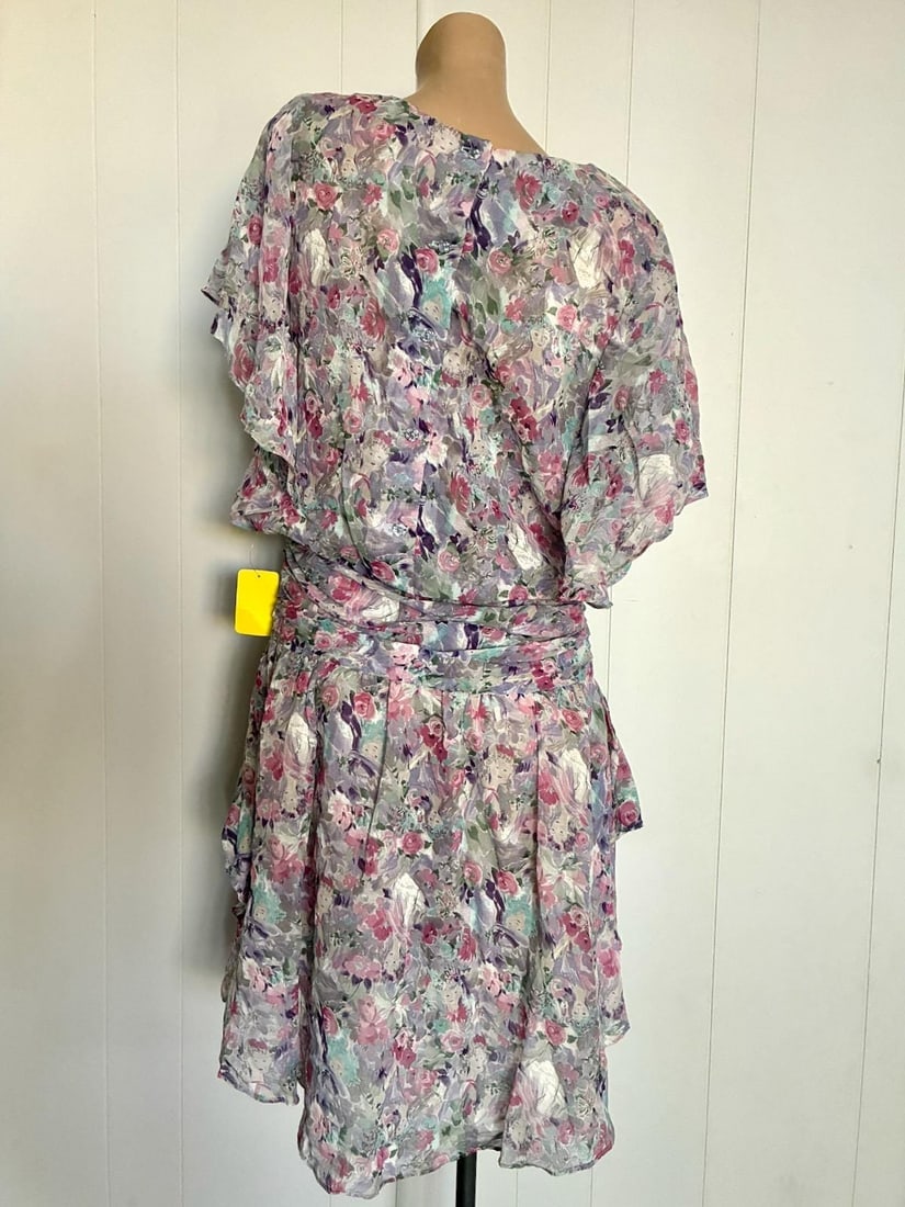 Vintage 1980s Drop Waist 20s Style Chiffon Dress Sz S M - 7
