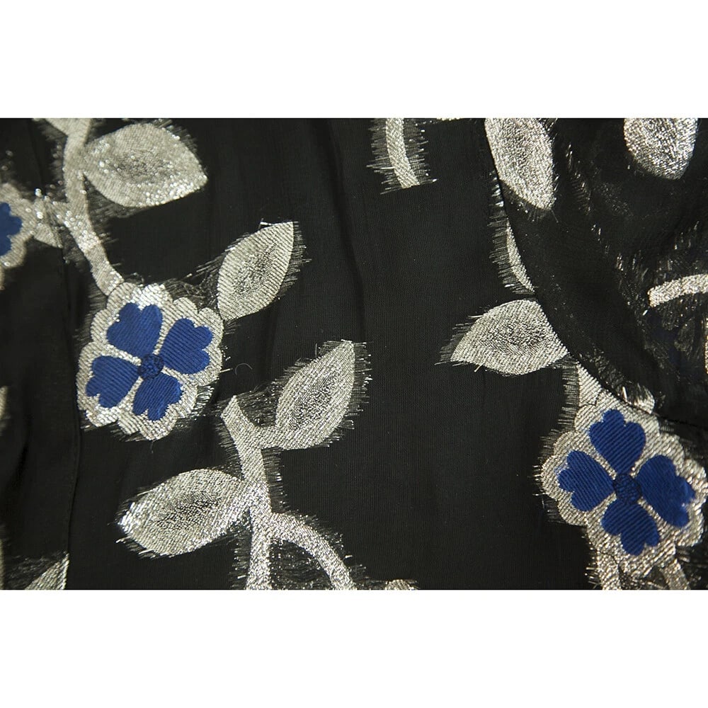Dodo Bar Or Black Blue Silver Sheer Floral Long Sleeves Tunic Blouse Top Size 42 - 5