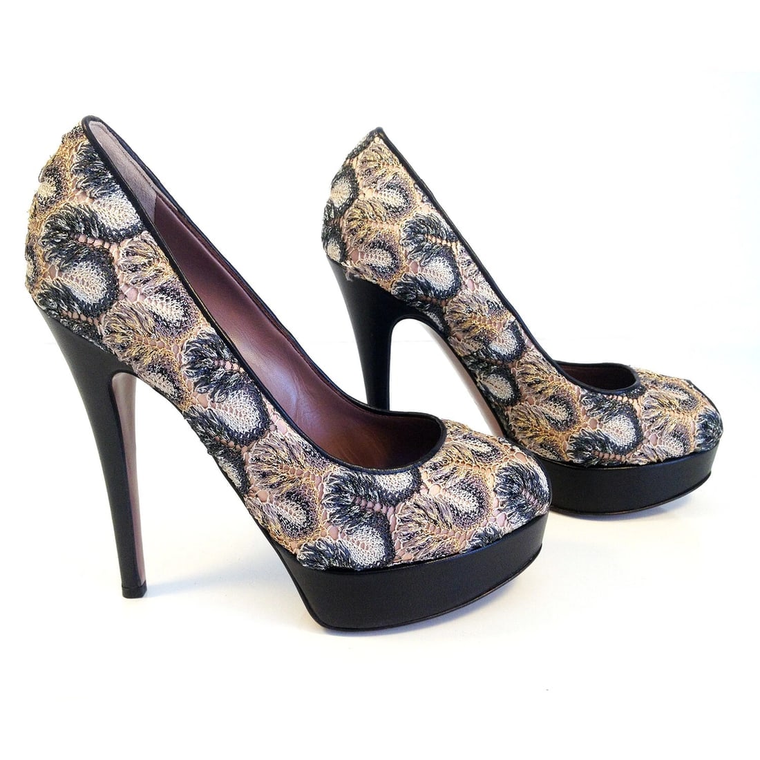 MISSONI peep toe pumps zig zag brown multicolor pattern 37,5 excellent condition - 2