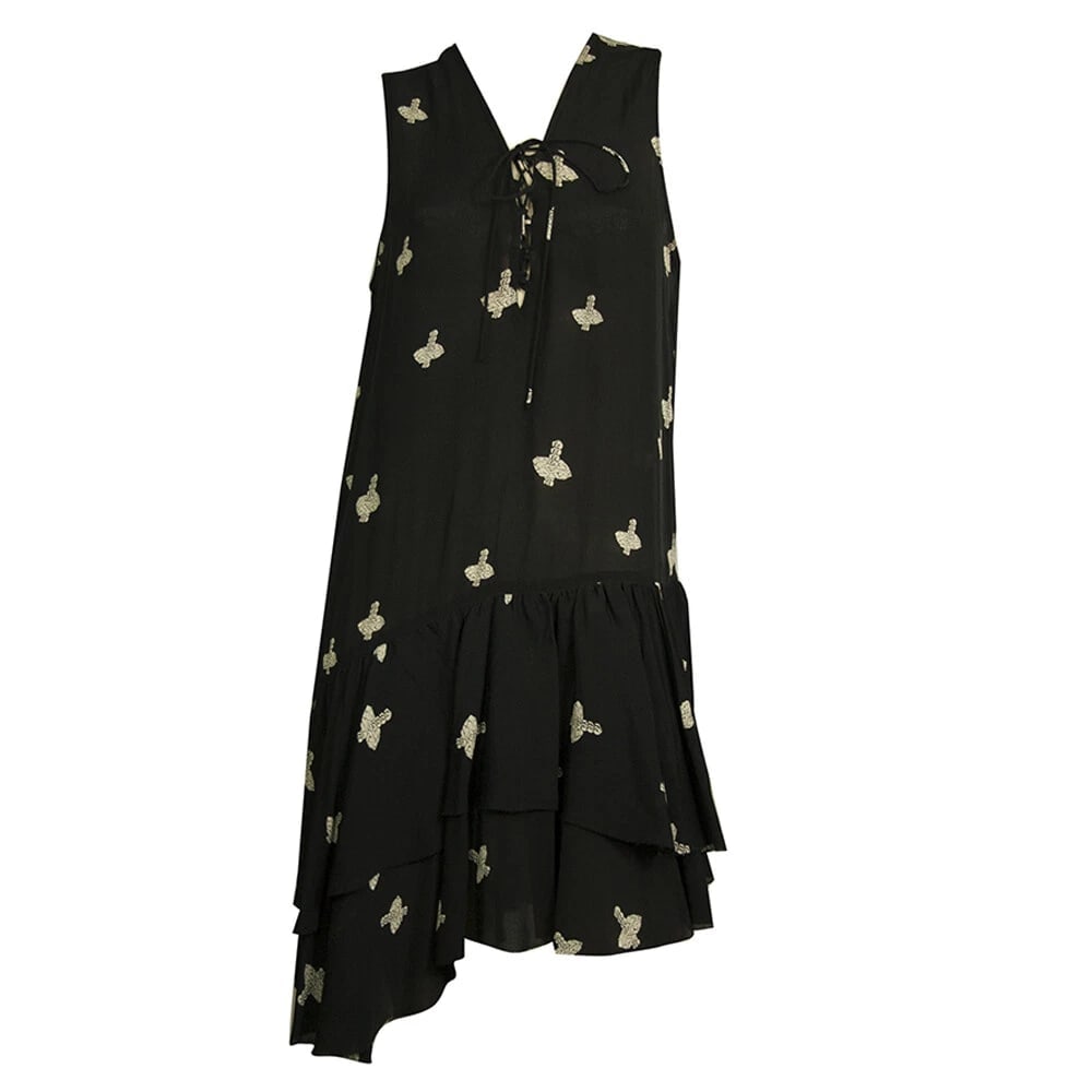 Zadig & Voltaire Rory Print Croix Black Asymmetric Length Ruffled dress size XS - 6