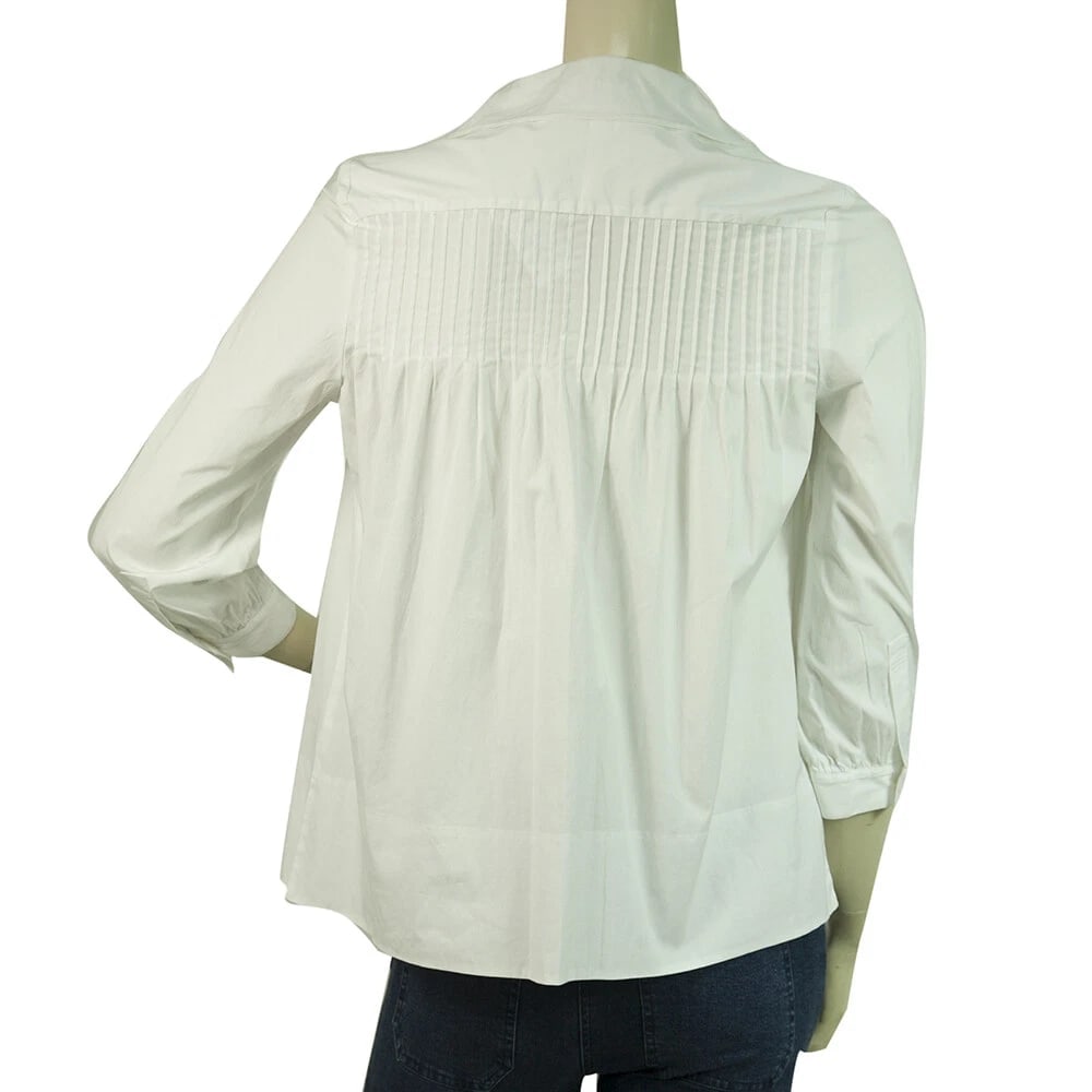 Diane Von Furstenberg DVF KAY White Cotton Back Pleats Button Tunic Shirt Top 8 - 2