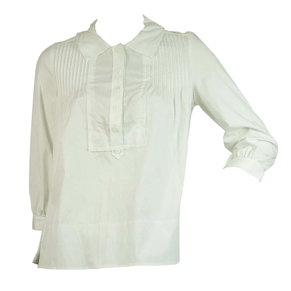 Diane Von Furstenberg DVF KAY White Cotton Back Pleats Button Tunic Shirt Top 8 - 5
