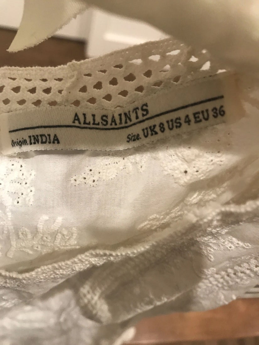 All Saints White Lace Bohemian Peasant Mini Dress Size 4 Small - 3