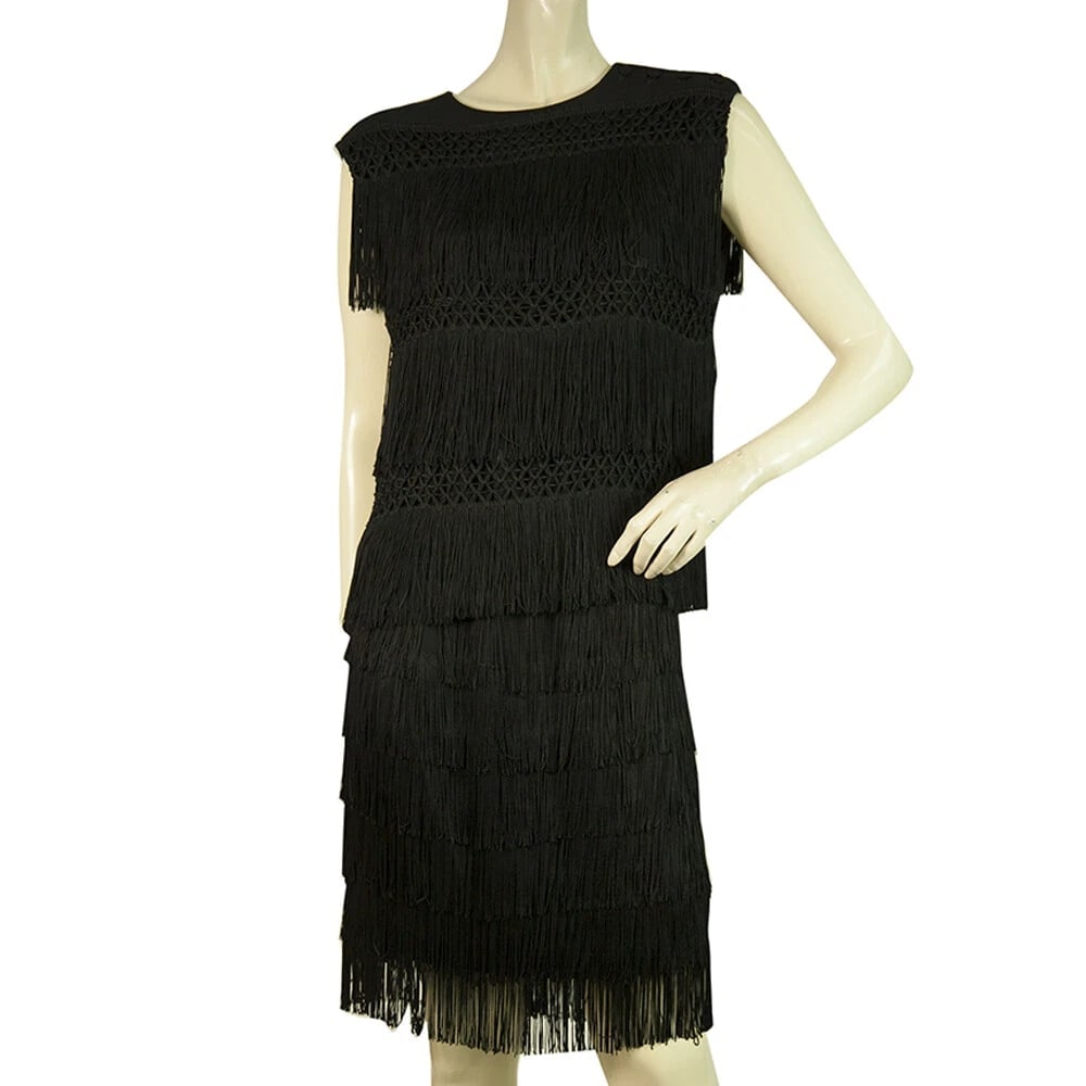 Moschino Couture Vintage Black Fringe Sleeveless Top Skirt Set 42 44 (1 of 10)