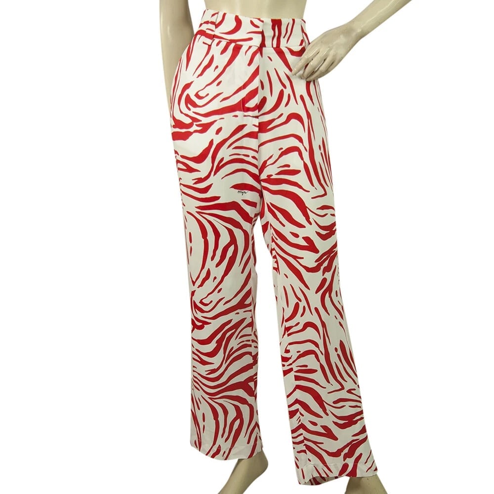 MSGM Milano Red & White Zebra Print Viscose Wide Leg Trousers Pants size 40 (1 of 6)