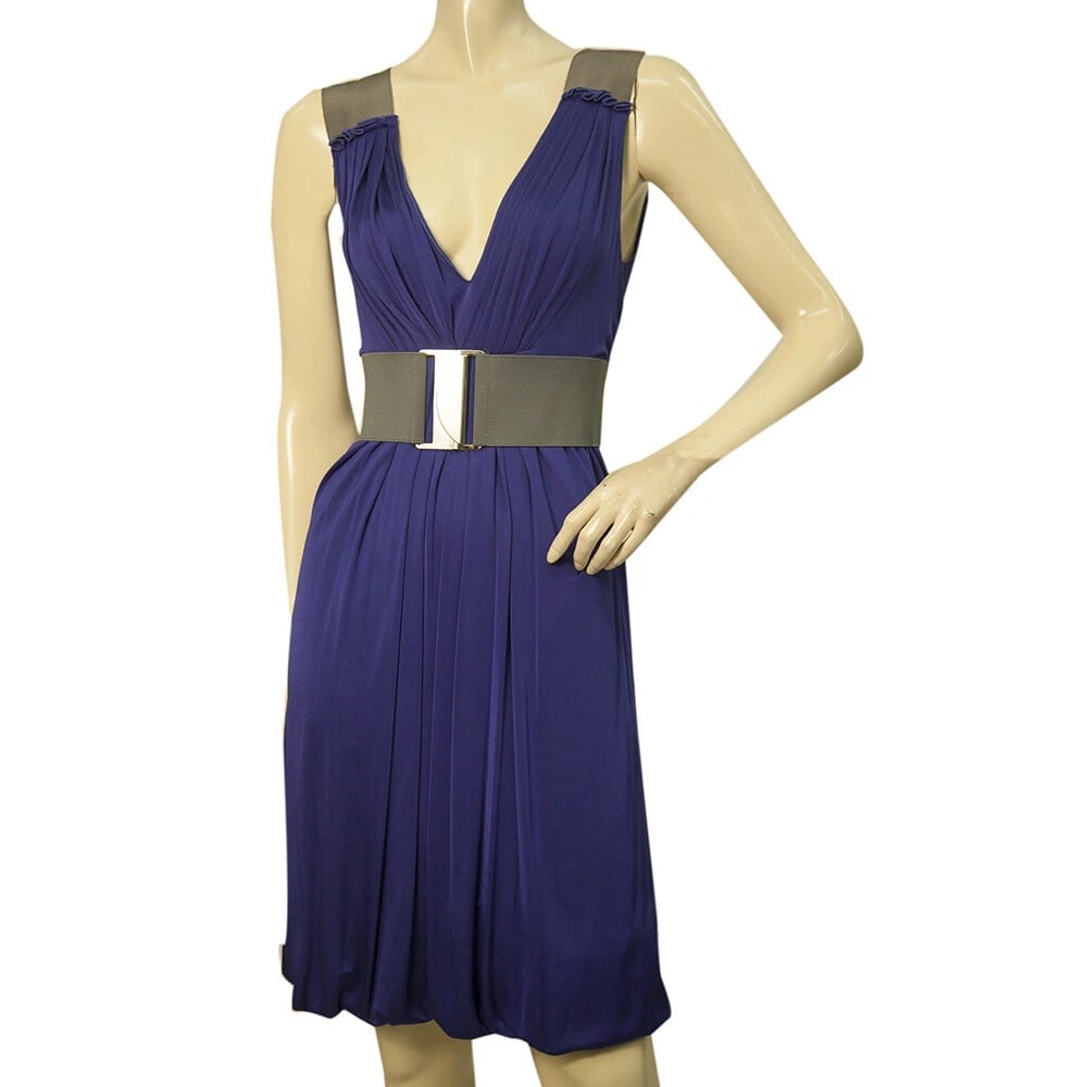 Philosophy di Alberta Ferretti Blue Belted Draped V Neckline Sleeveless dress 42: Title:Philosophy di Alberta Ferretti Blue Belted Draped V Neckline Sleeveless dress 42 Description:Philosophy di Alberta Ferretti Blue Belted Draped V Neckline Sleeveless dress 42 This amazing